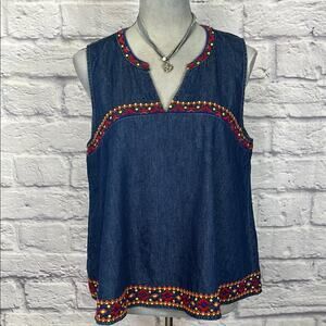 GAP Deadstock Denim Chambray Aztec Embellished Tank Top Blouse
